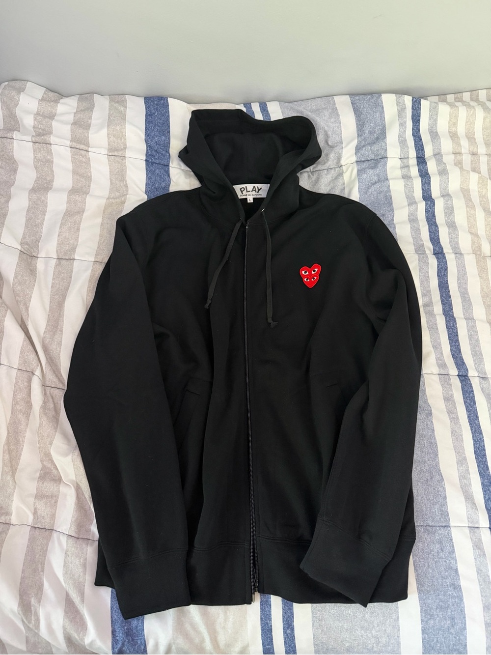 Comme des Garcons PLAY Black Zip Hoodie with Red Heart Logo